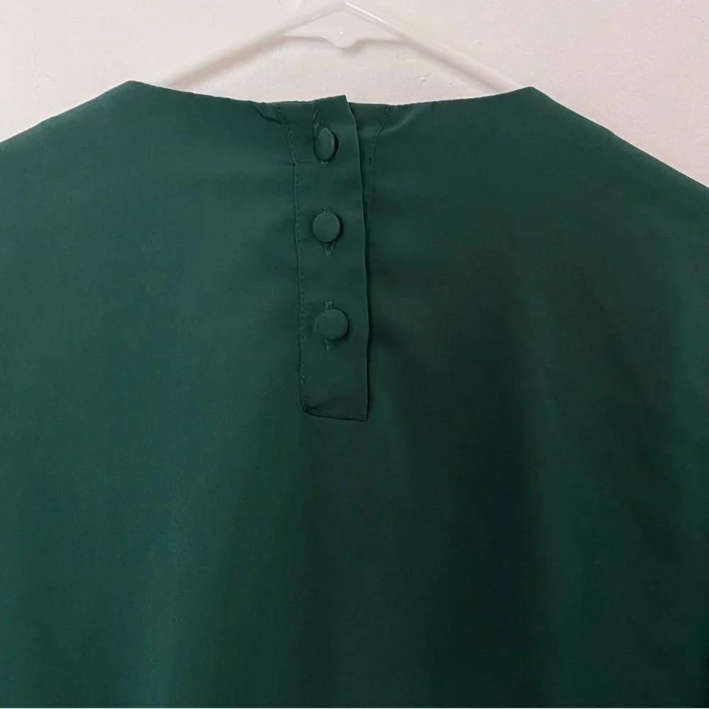 Vintage 80s Granny Pintuck Pleated Blouse Size 12 Large Hunter Green Matte Satin - Picture 6 of 10